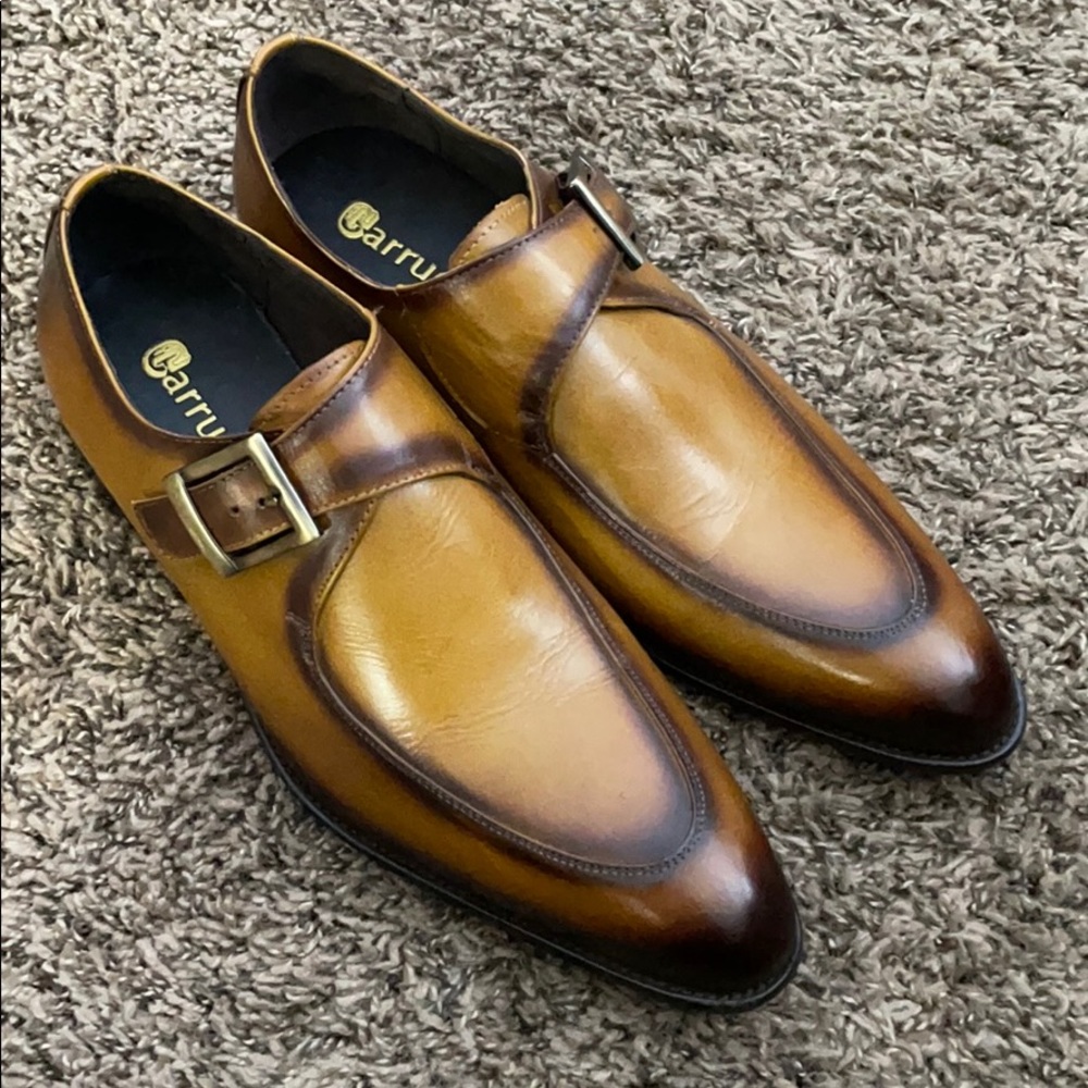 Carucci mens monk strap dress shoes light tan